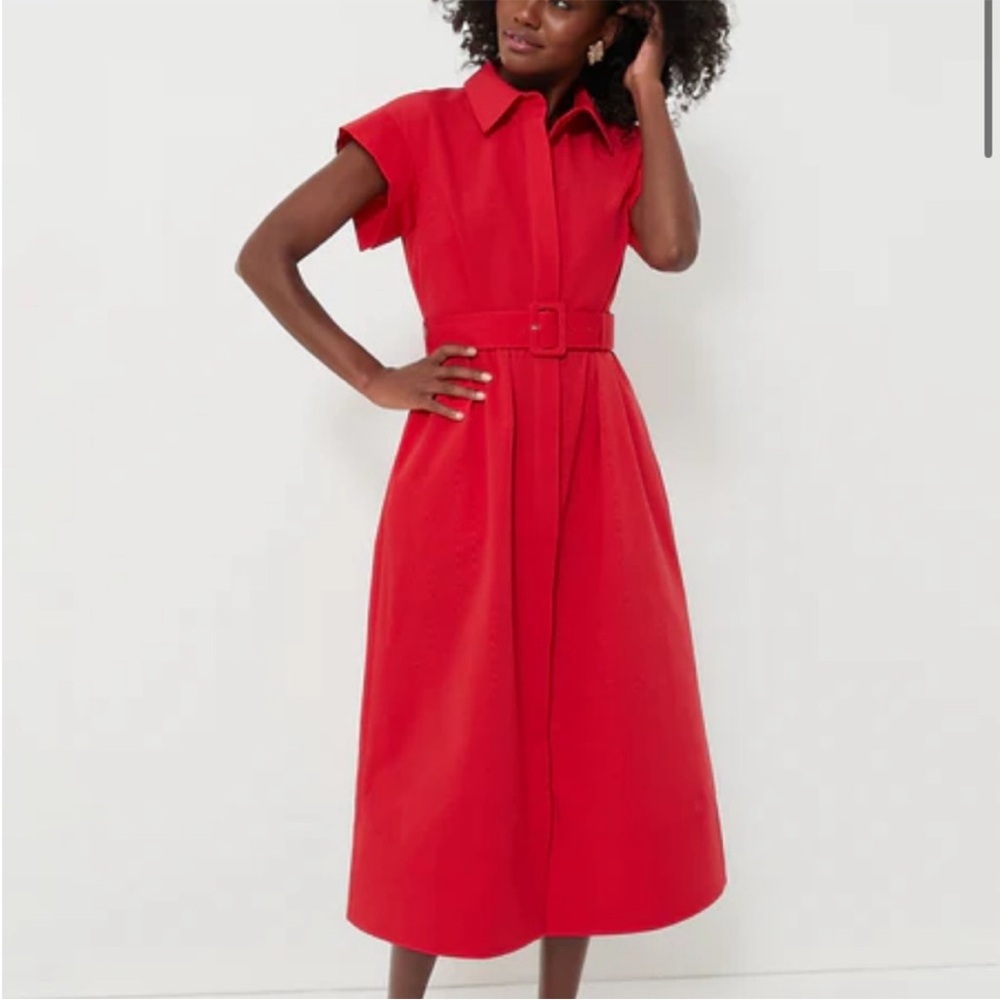Tuckernuck Red Buttoned Midi Dress with Notched Collar